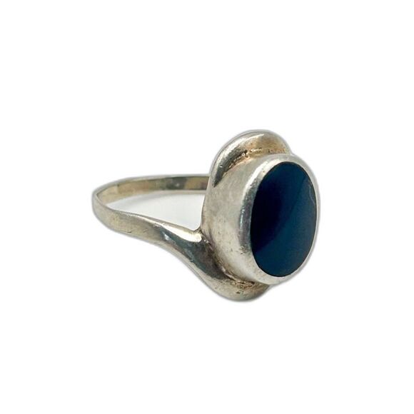 Vintage 925 Sterling Silver Black Onyx Oval Ring Size 6.5 Modernist - Picture 2 of 8